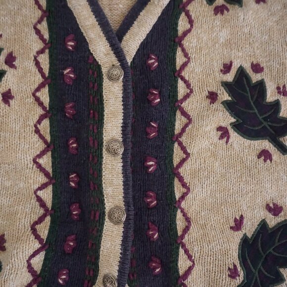 Vintage Christopher & Banks Leaf Embroidered Knit Sweater Vest Cottagecore S - Picture 5 of 7